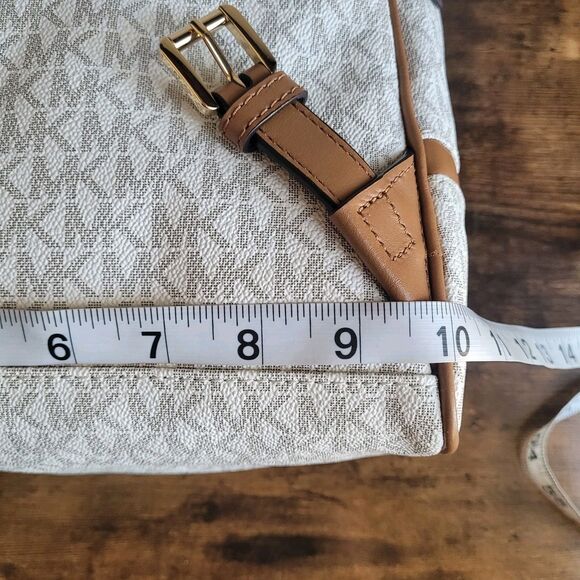 NEW Michael Kors Rhea Zip Slim Medium Backpack Vanilla Ivory Monogram Logo NWT - Picture 6 of 8